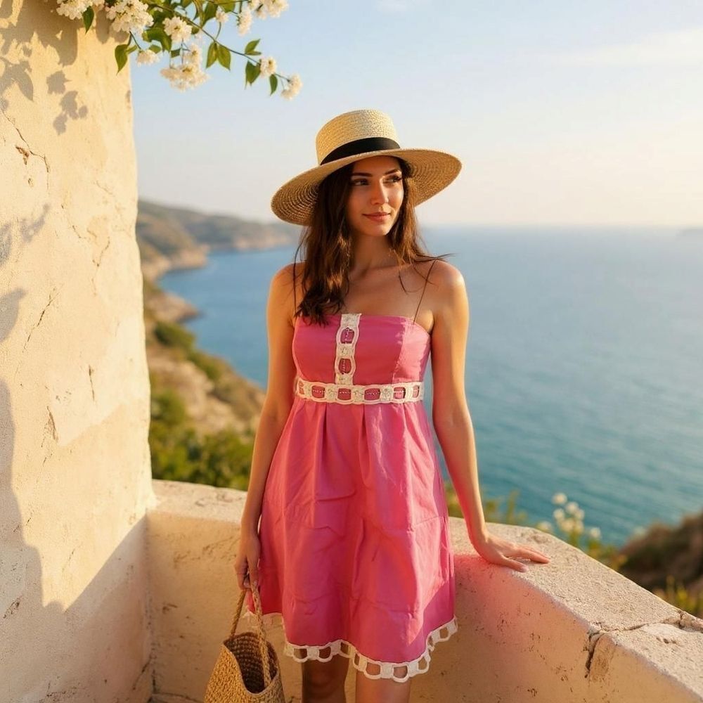 Lilly Pulitzer Pink & White Strapless Dress (2)